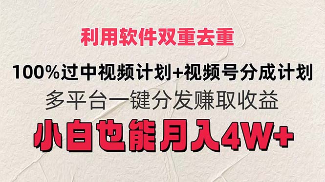 利用软件双重去重，100%过中视频+视频号分成计划小白也可以月入过万