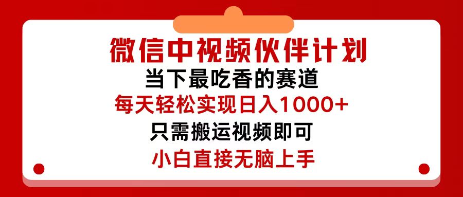 微信中视频伙伴计划，仅靠搬运就能轻松实现日入500+